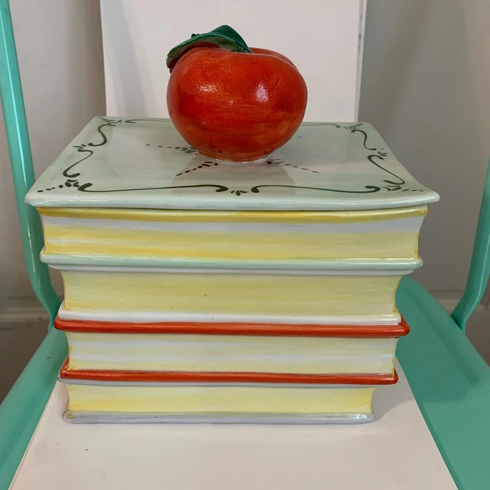 Vintage Cookie Jar Book Stack With Apple-Made in Italy